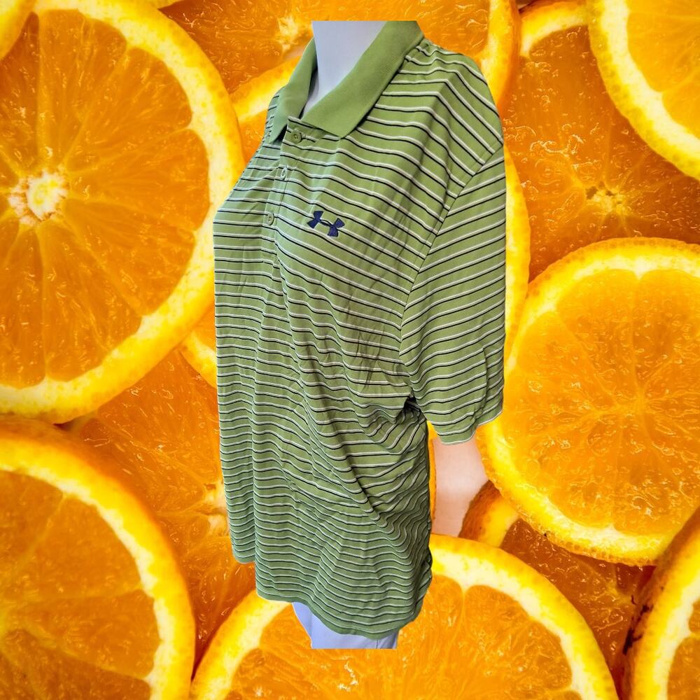 Under Armour Green Striped Shirt Sleeve Polo Size Large‎